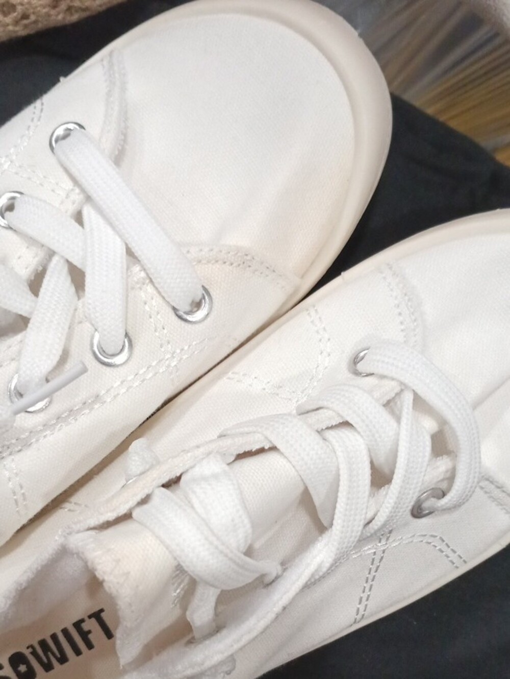 Casual Women's White Lace-Up Canvas Sneakers - Picture 8 of 8